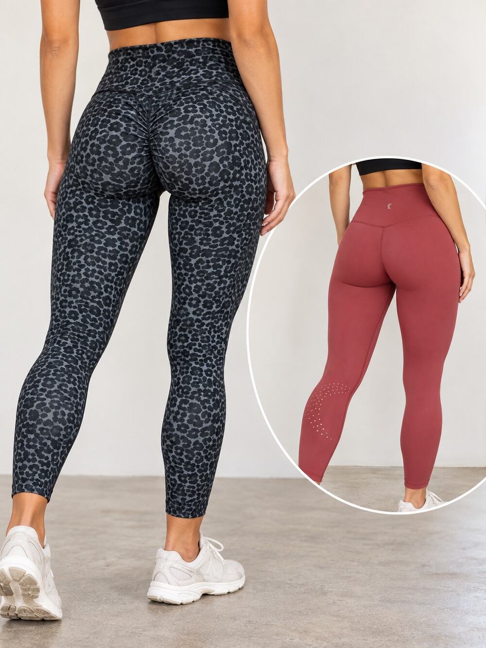 ZYIA ACTIVE 2 Leggings Set Size 2 Leopard Scrunch Red Pear Brilliant Moon Yoga